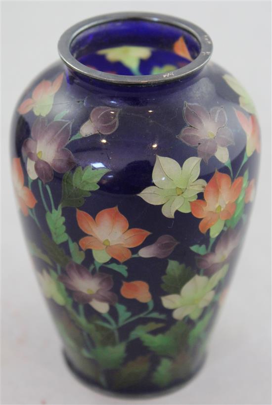 A Japanese plique a jour enamel vase, c.1910-20, height 9.5cm, hairline cracks